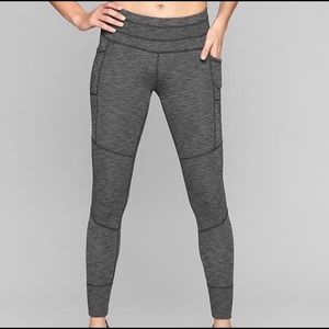 Athleta Excursion Tights Sz L Black Heather EUC
